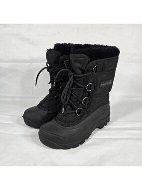 Kamik Comforter Snow Boots Women Size 6 Mid Calf Faux Fur Black Lace Ups